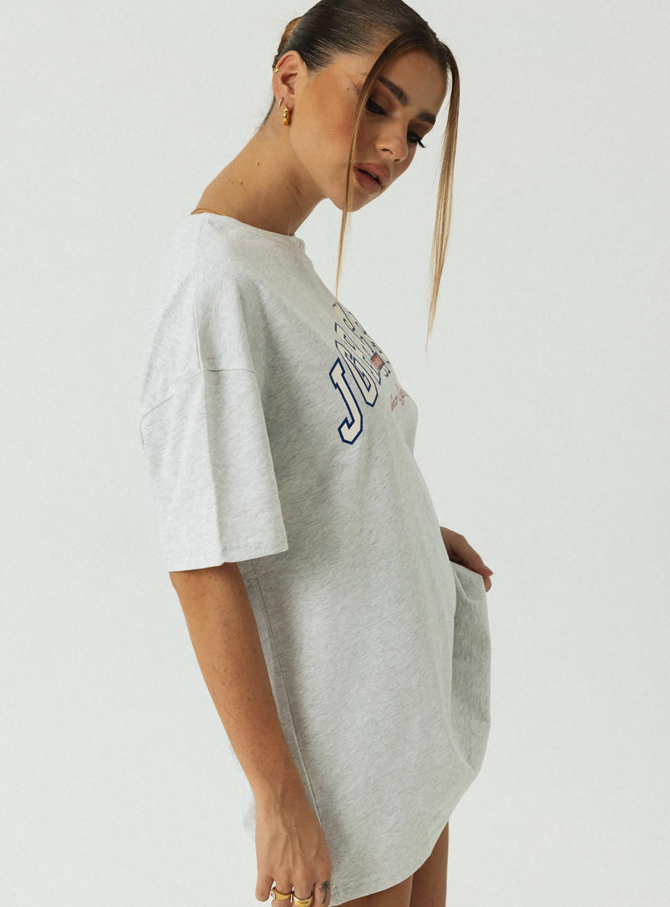 product Princess Polly Half Sleeves Crew Neck  Jagger & Stone Vintage Oversized Tee Grey