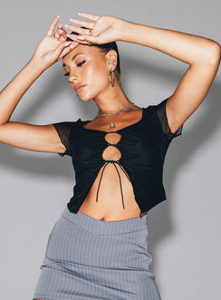 Front view of model wearing  front Princess Polly Sleeveless Square Neck  Coulson Top Black