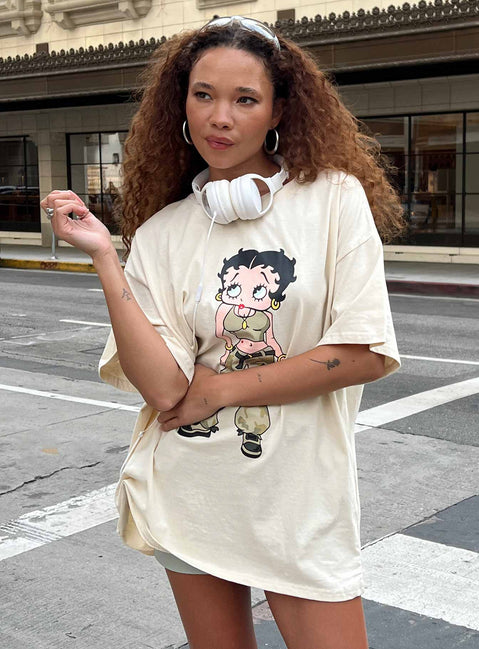 Betty Boop Camo Girl Oversized Tee Beige Princess Polly