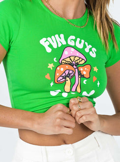 back view of model wearing Princess Polly Fun Guys Only Cropped Tee Green 