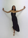 Front view of model wearing  front Princess Polly Asymmetric Neckline  Falling For You Midi Dress Black