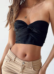 Strapless top 70% cotton 30% linen  Inner silicone strip at bust  Twisted bust  Cut out detail  Shirred back 