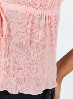 Front view of model wearing  front Princess Polly Short Sleeves Square Neck  Chantria Top Pink