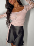 Long sleeve top Lace material Wrap style top Tie fastening Scoop neck Good Stretch Lined body
