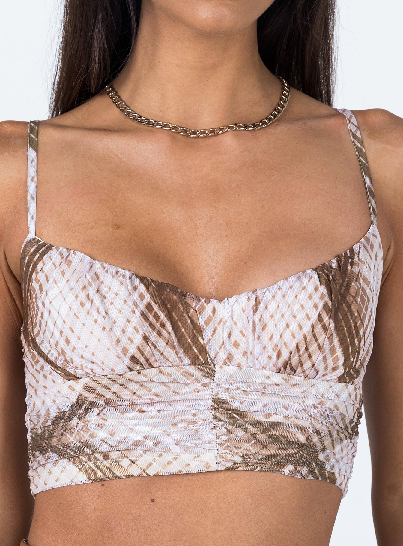 back view of model wearing Princess Polly Coraline Top Brown 