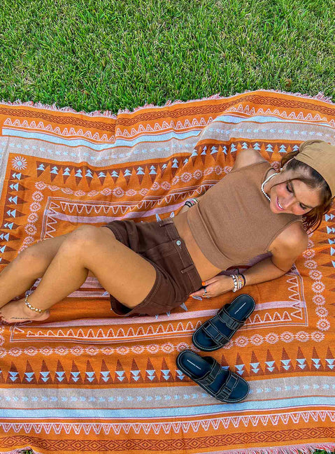 back view of model wearing Princess Polly Darby A Line Short Brown High Waisted Shorts 