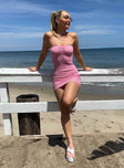 front view of model wearing Princess Polly Tienna Mini Dress Pink Sweetheart Neckline 