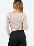 back view of model wearing Princess Polly Kadel Bodysuit Beige Full Sleeves Crew Neck 