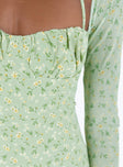Princess Polly Sweetheart Neckline  Dyer Sheer Sleeve Mini Dress Green Floral