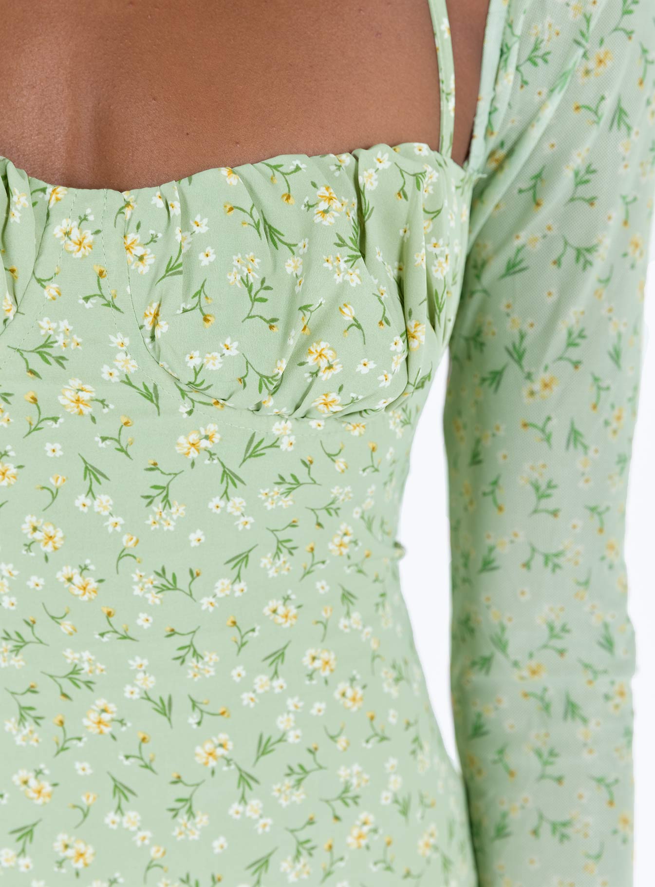 Dyer Sheer Sleeve Mini Dress Green Floral | Princess Polly Dyer Sheer Sleeve Mini Dress Green Floral | Princess Polly