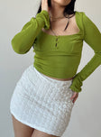 Front view of model wearing  front Princess Polly Full Sleeves High Neck  Kentia Long Sleeve Top Green