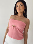 Pink strapless top Soft textured material Twisted bust Cut out detail