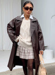 Fran Faux Leather Trench Coat Brown