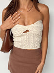 Front view of model wearing  front Princess Polly Sleeveless Sweetheart  Chels Strapless Knit Top Cream