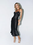 Front view of model wearing  front Princess Polly High Neck  Averie Midi Dress Black