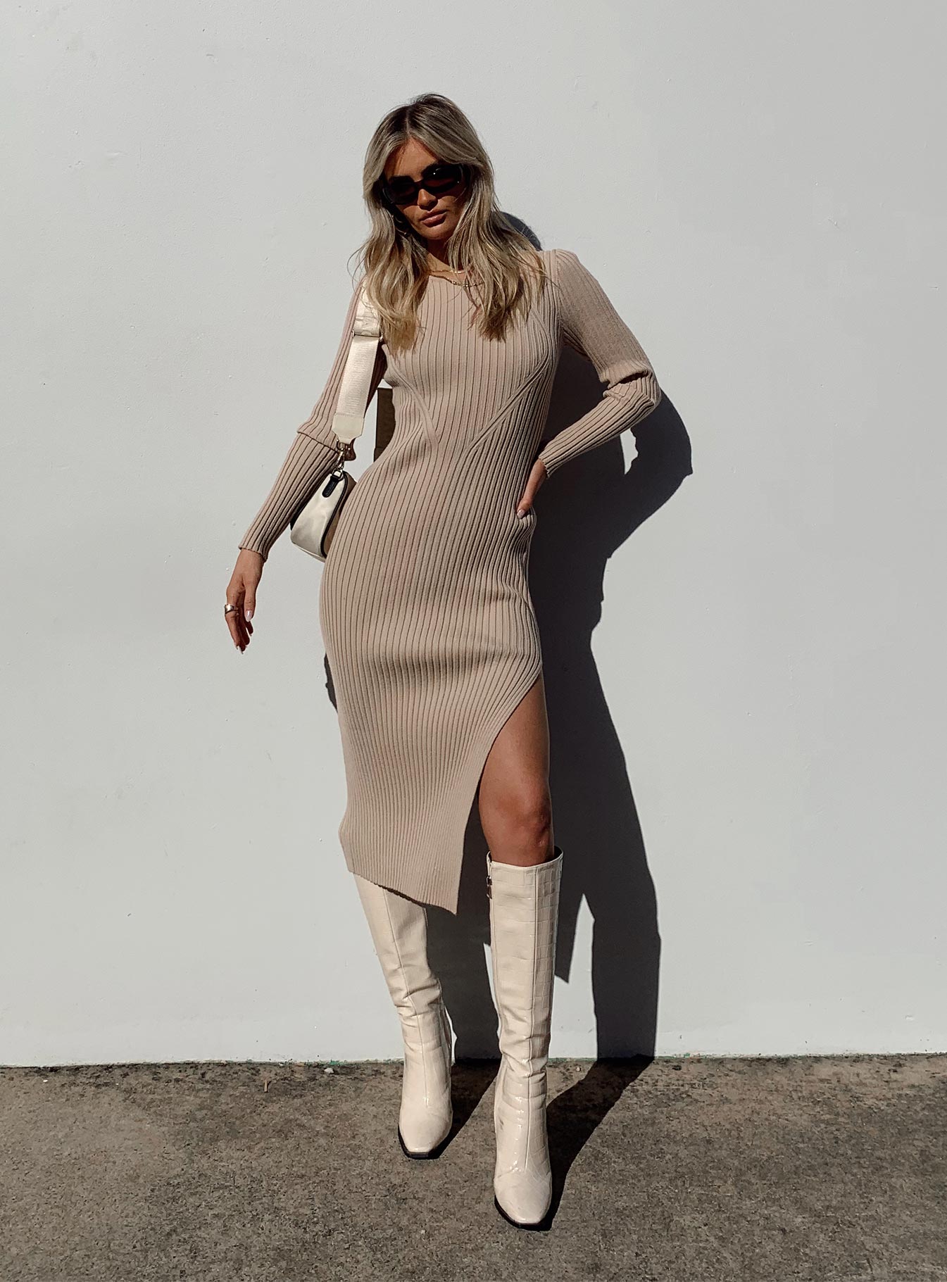 product Princess Polly Crew Neck  Nicky Midi Dress Beige
