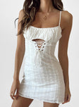 Front view of model wearing  front Princess Polly Square Neck  Arison Mini Dress White