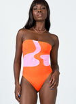 front view of model wearing Princess Polly Flora Bodysuit Pink / Orange Sleeveless straight 