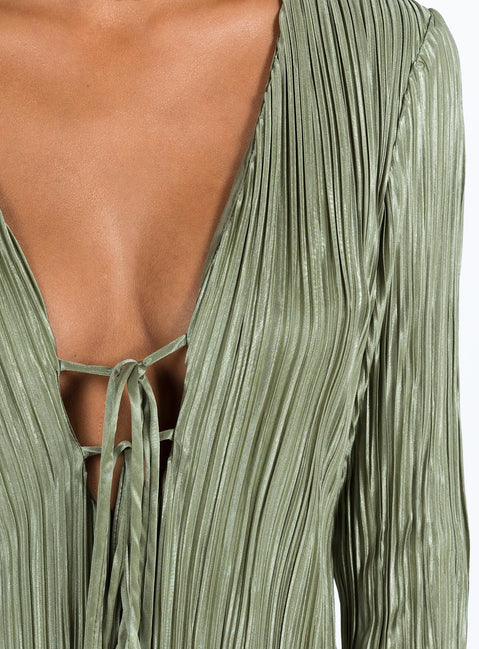 Princess Polly Women's Malop Pliss Long Sleeve Minidress - Green - Mini dresses Princess Polly Women's Malop Pliss Long Sleeve Minidress - Green - Mini dresses