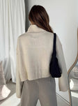 back view of model wearing Princess Polly Carrie Jane Sweater Beige Cropped 