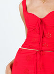 Top Anglaise material Fixed straps Sweetheart neckline Tie detail at bust Lace-up fastening at back