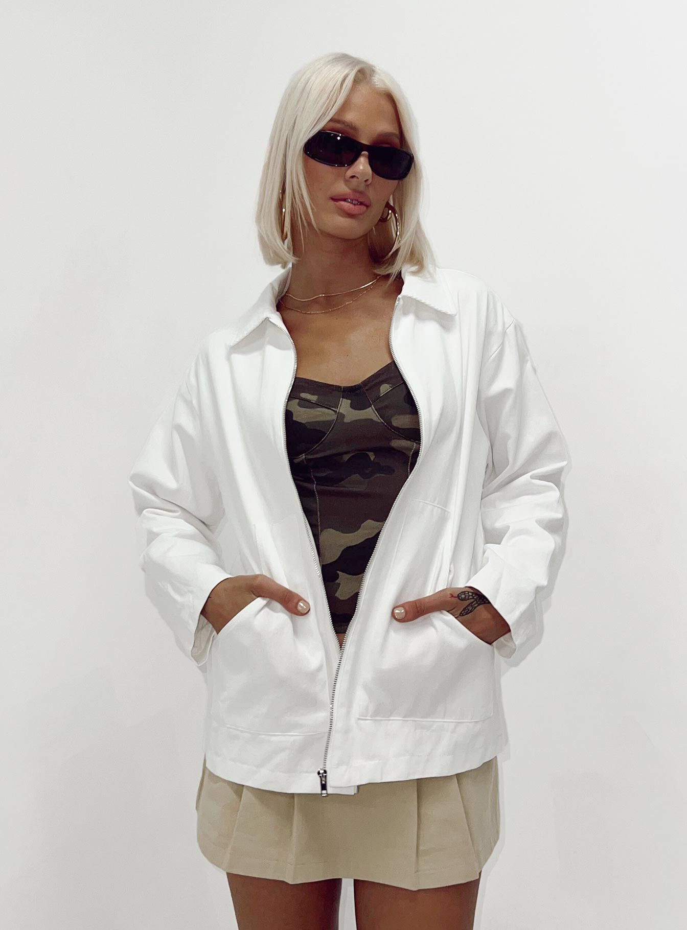 Yasemin Zip Up Jacket White