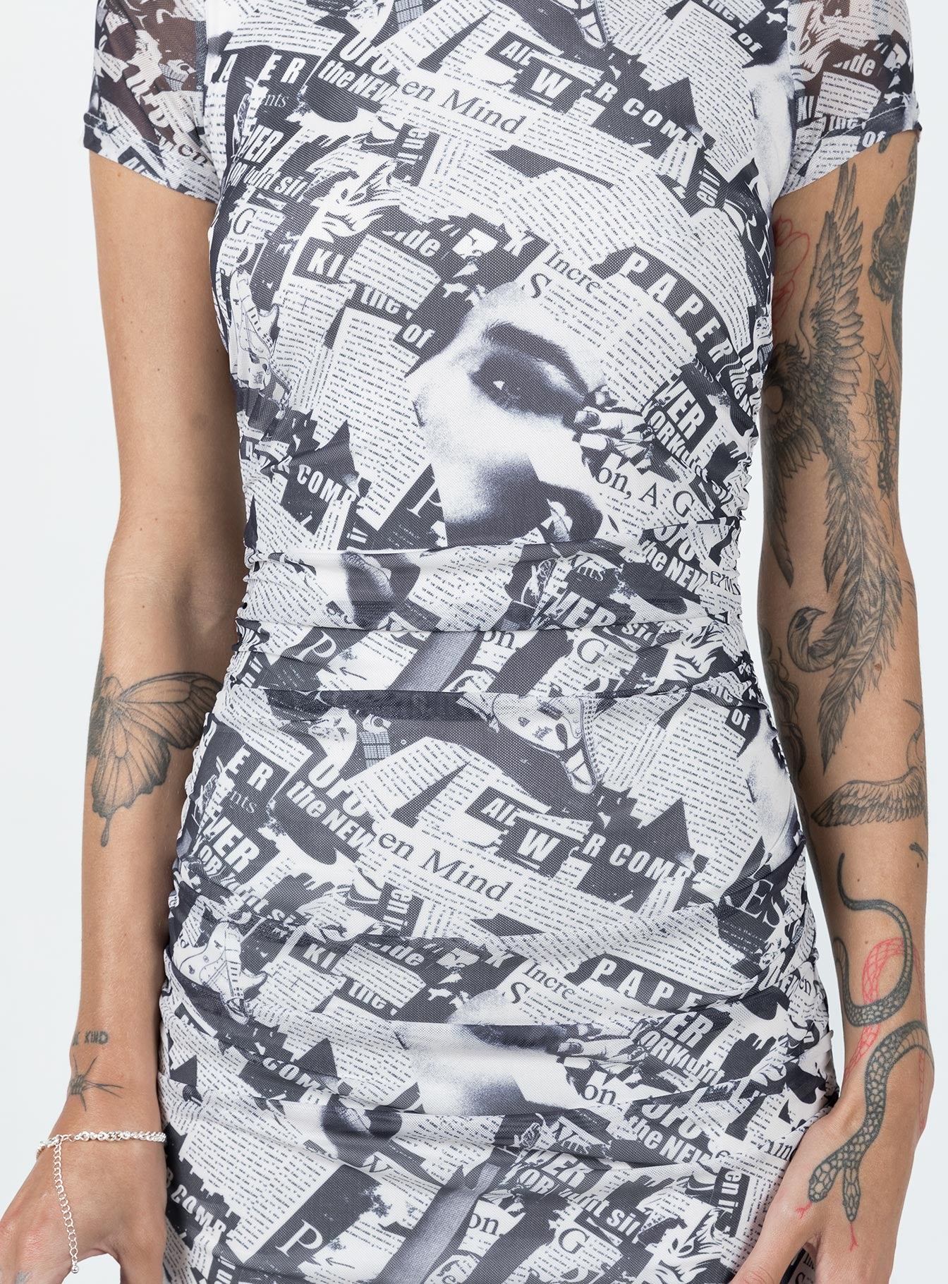 Front view of model wearing  front Princess Polly Crew Neck  Read About It Maxi Dress Black / White