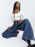 Front view of model wearing  front Princess Polly High Waisted  Bakali Wide Leg Jeans Dark Wash