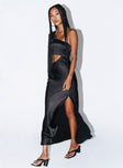 Front view of model wearing  front Princess Polly High Neck  Karter Maxi Dress Black