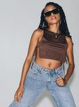 Brown crop top Open sides Tie fastenings at sides