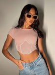 Crop top Ribbed material  Sheer mesh material  Wired cups  Boning through front  Invisible zip fastening at side Pointed hem  Cap sleeves  Shirred back panel 