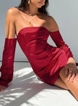 Front view of model wearing  front Princess Polly Asymmetric Neckline  Amalea Mini Dress Burgundy