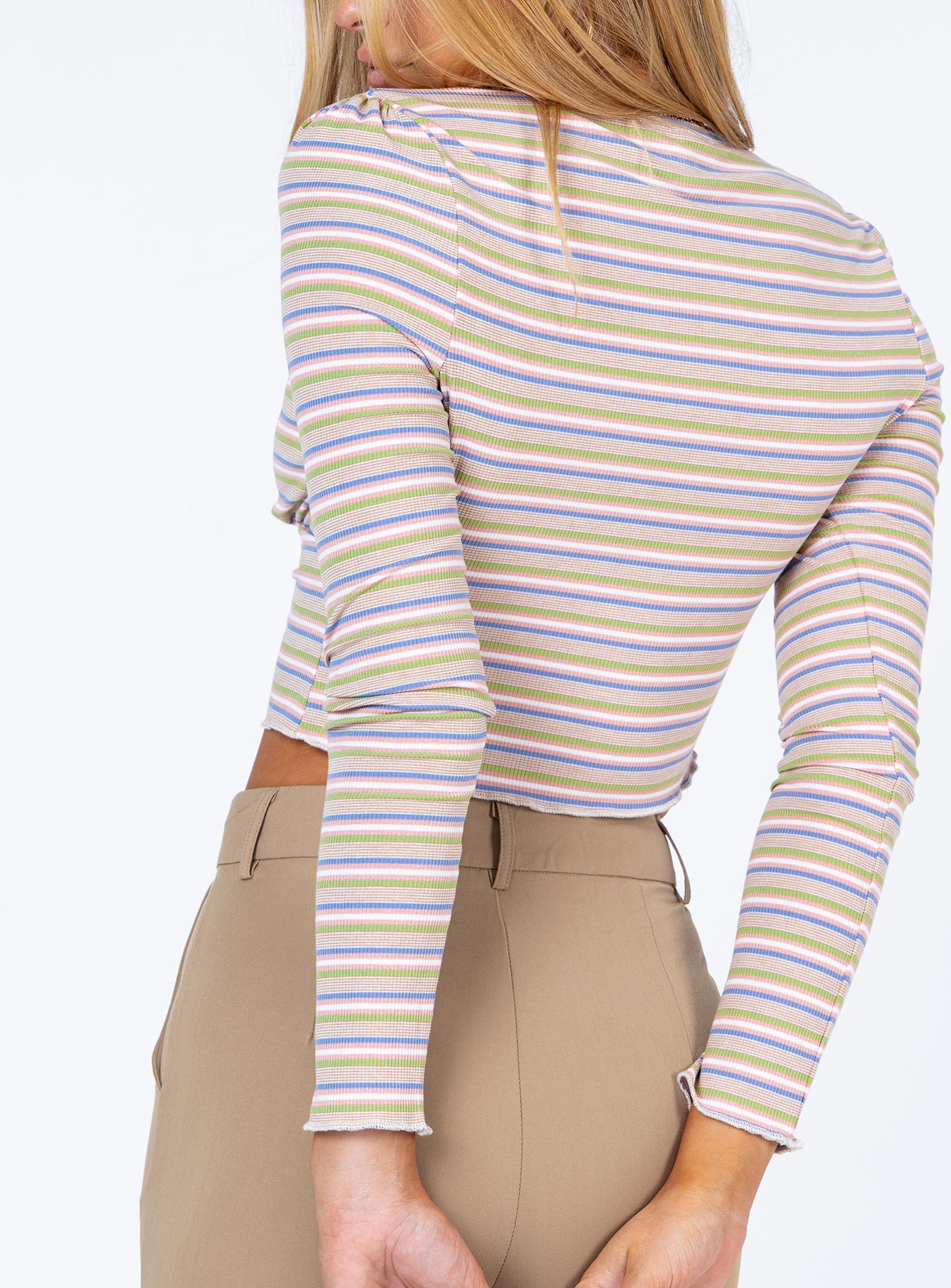 back view of model wearing Princess Polly Angelo Long Sleeve Top Multi 