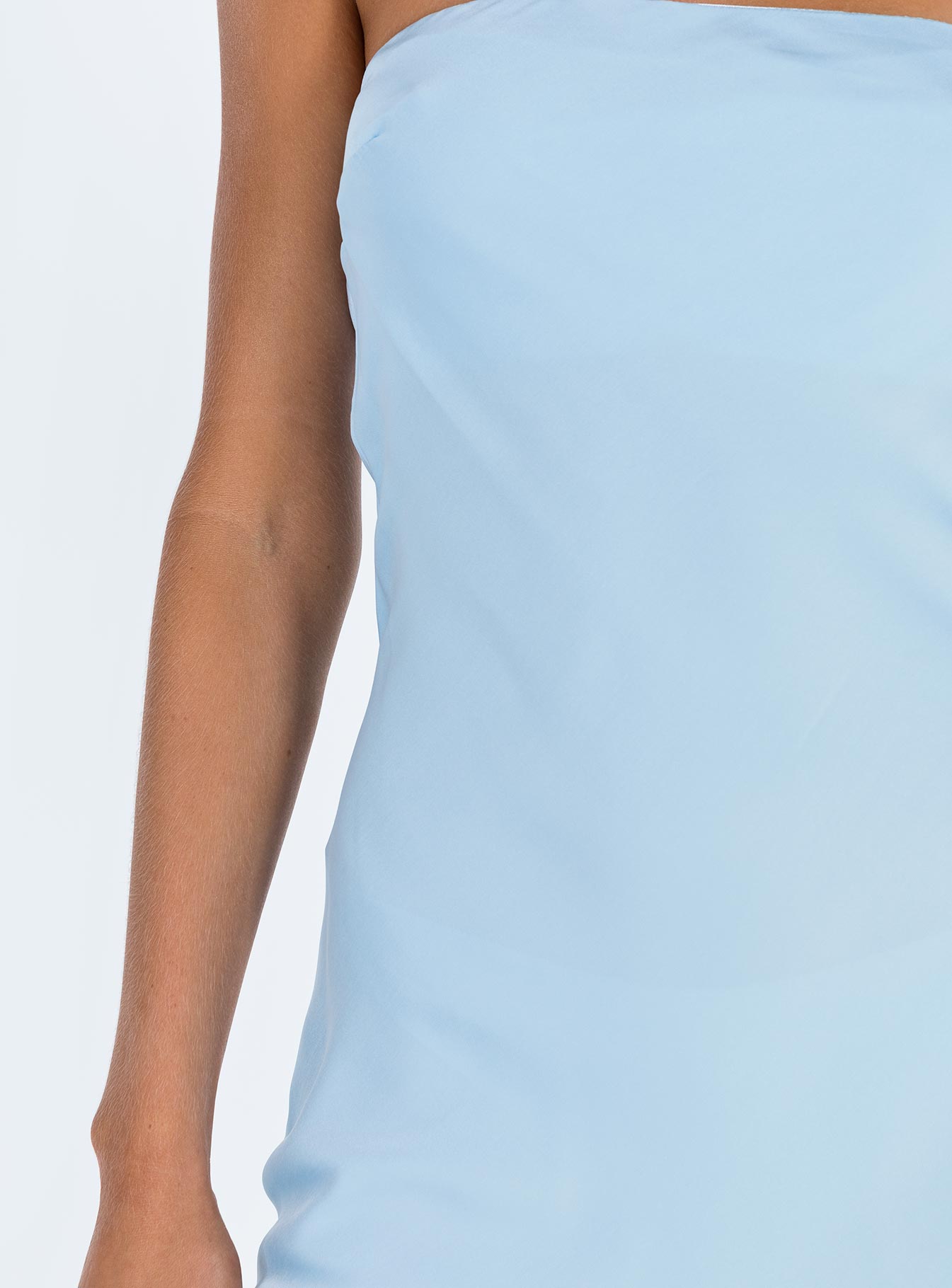 Front view of model wearing  front Princess Polly Asymmetric Neckline  Jasmyn Mini Dress Blue