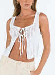 Front view of model wearing  front Princess Polly Sleeveless Square Neck  Myall Top White