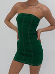 Front view of model wearing  front Princess Polly Asymmetric Neckline  Cinder Mini Dress Green