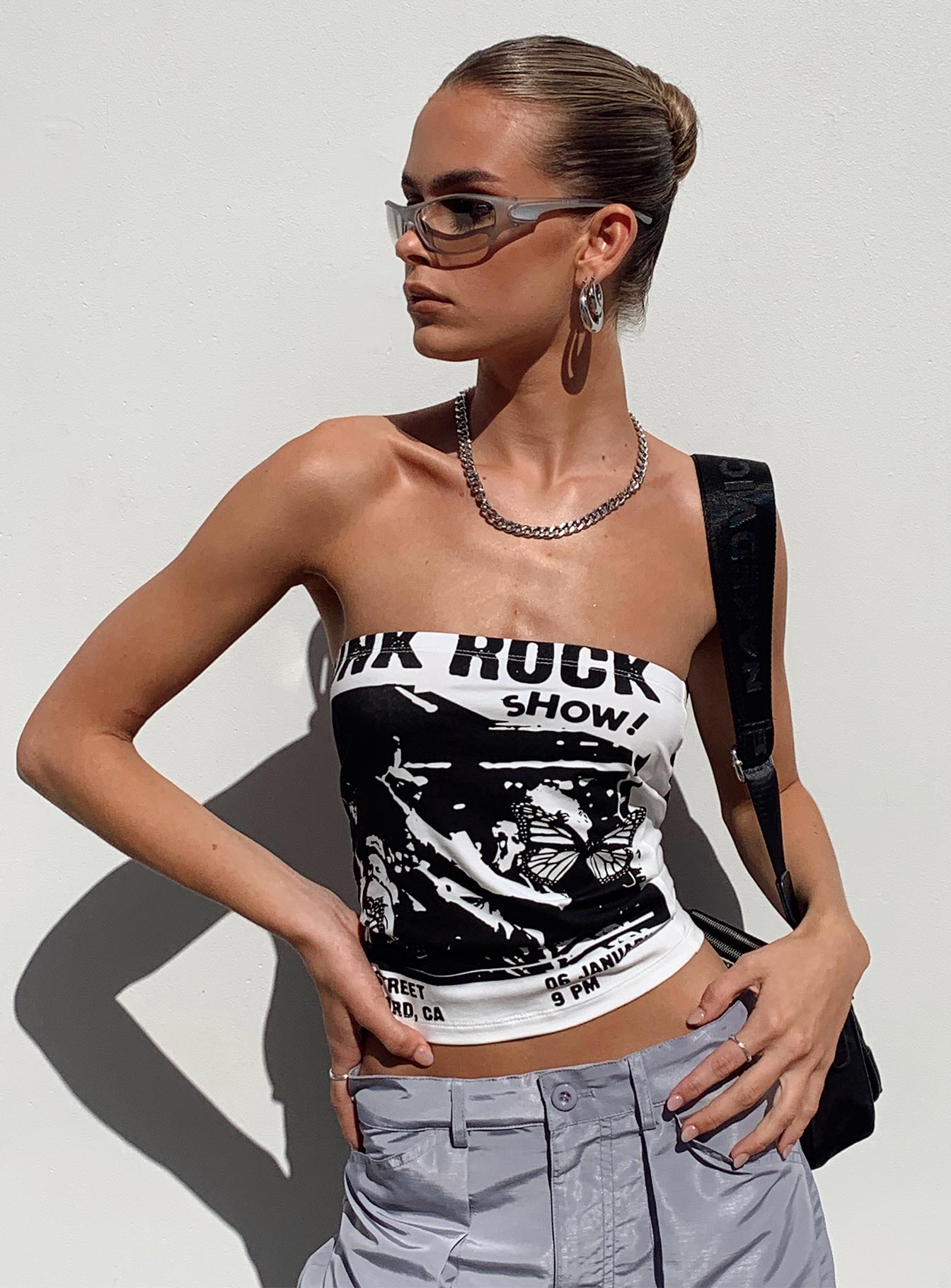 Punk rock strapless top white