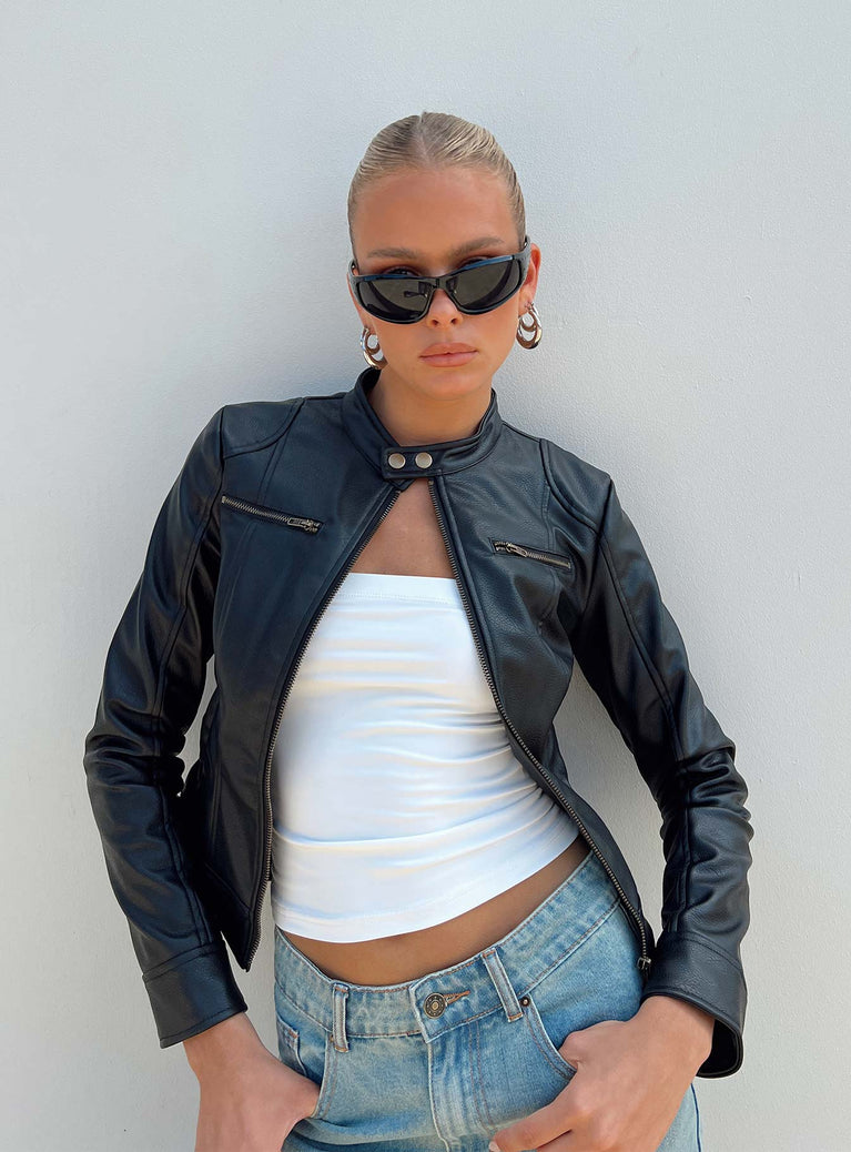 Pottsville Faux Leather Moto Jacket | US 0 | Black | Womens | Princess Polly Lower Impact