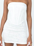 Front view of model wearing  front Princess Polly Square Neck  Brea Strapless Mini Dress White