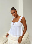 White top Sheer material Fixed shoulder straps Ruched bust Elasticated band at bust