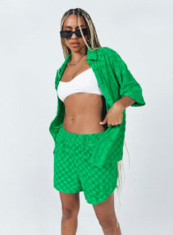 Shorts Terry towelling material  Check print  Elasticated waistband  Twin hip pockets  Unlined 