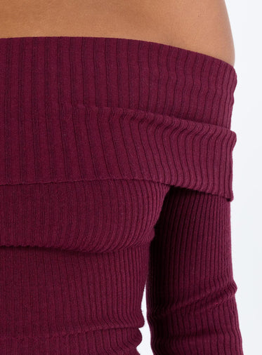 Morley Off Shoulder Sweater Burgundy