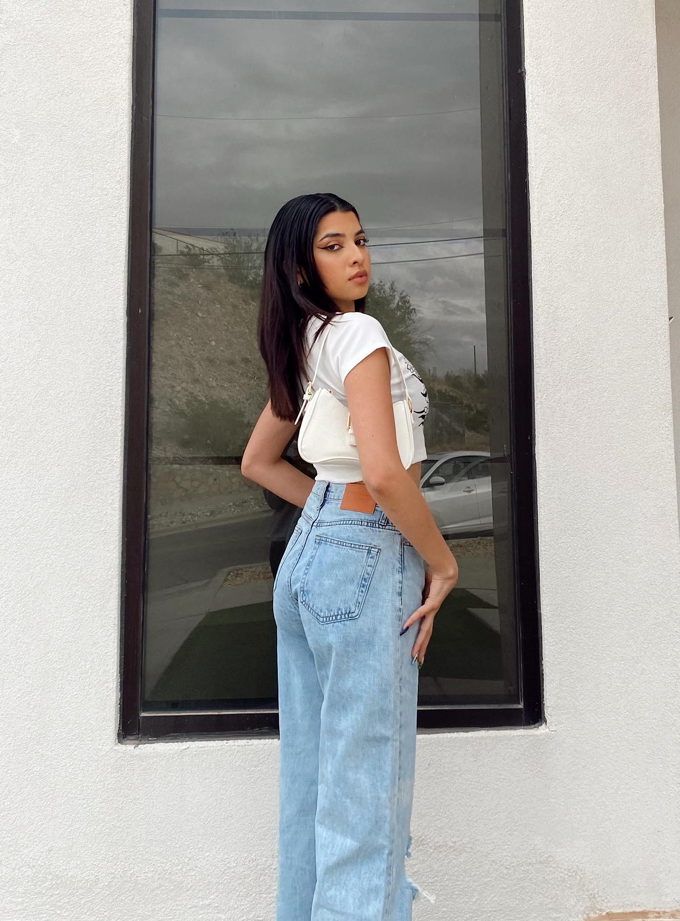 side view of model wearing Princess Polly You Adjust Tee White 