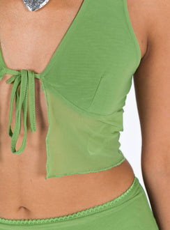 Matching set Mesh material Crop top Halter neck tie Split hem Tie fastening at bust Maxi skirt Low rise Good stretch Partially lined