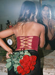 Strapless top Sweetheart neckline  Boning throughout  Lace up ribbon fastening at back  Non-stretch Fully lined 