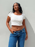 Front view of model wearing  front Princess Polly Short Sleeves Square Neck  Lawes Top White