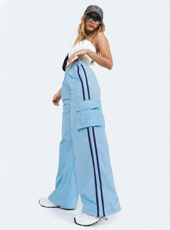 Front view of model wearing  front Princess Polly High Waisted Pants  Sicilian Cargo Pants Blue