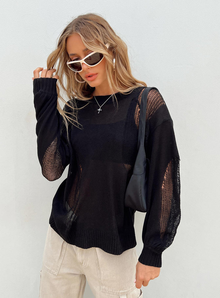 Wendy Oversized Knit Sweater Black Princess Polly  long 