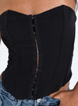 Front view of model wearing  front Princess Polly Full Sleeves Crew Neck  Archer Corset Top Black