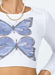 Butterfly Long Sleeve Top White